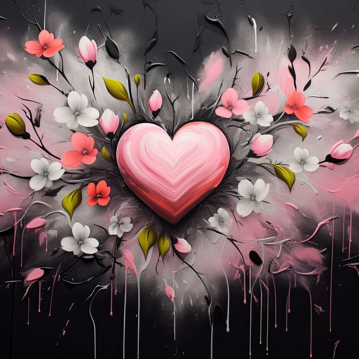 Премиум картина върху платно LuxCanva E1009, Възходът на сърцето в цвете, 100% памучно платно 400g/m2, Дървена рамка, Розов, 100 X 150 см