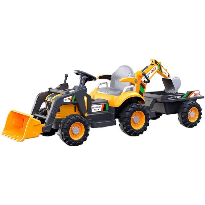 Tractoras electric cu remorca, incarcator frontal si cupa spate, Kinderauto BRJ15882x 35W, 12V