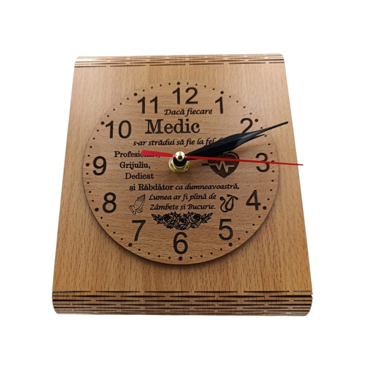 Ceas de birou, cadou personalizat cu mesaj standard pentru Doctor, dimensiune 22x16cm, maro