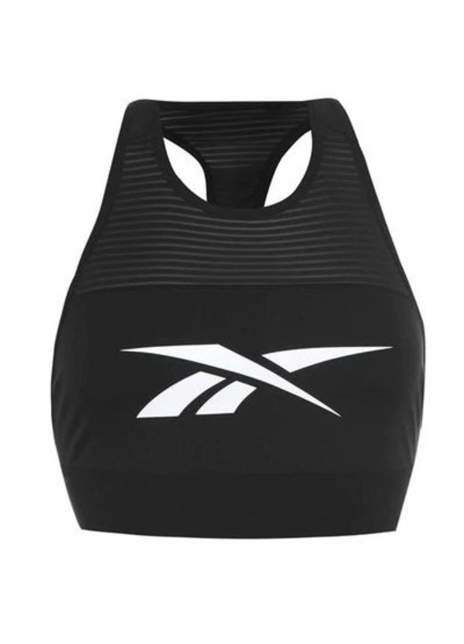 Bustiera sport Reebok, neagra, elastica, cu decolteu rotund, din poliester, XS INTL