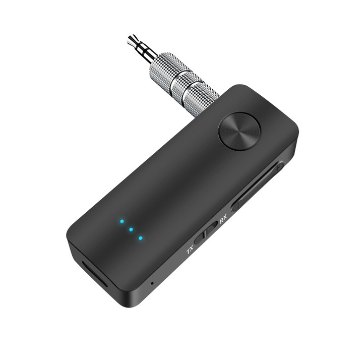 T66 Bluetooth audio adapter 2 az 1-ben, vétel és átvitel, AUX port, fekete