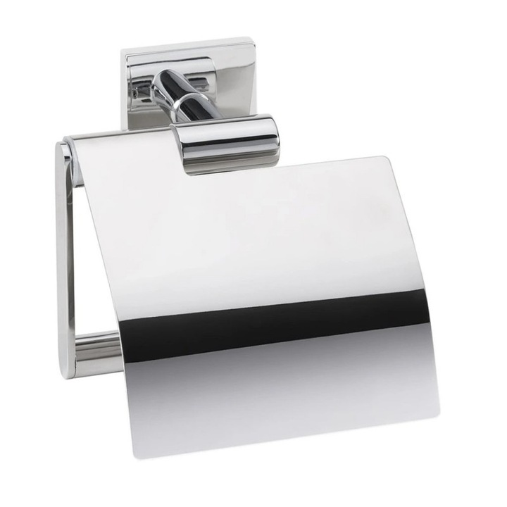 WC-papír tartó Bemeta Quadra, Fedővel, Inox, 55x137x140 mm, Króm