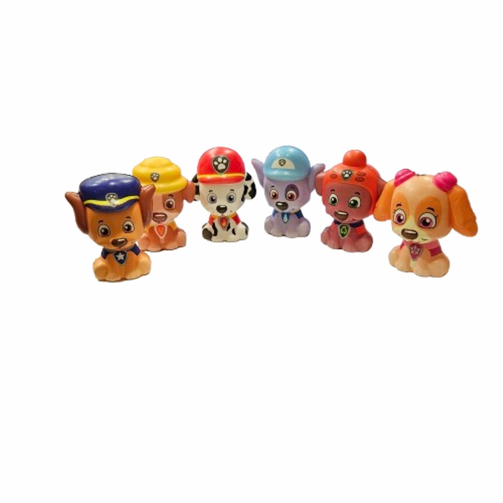 Kutyajáték, Squishy típusú, gumi, stresszoldó, 6 db, 10 cm-es készlet