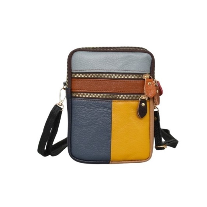 Geanta de mana 6722, 14/20/4 cm, Piele naturala, Multicolor