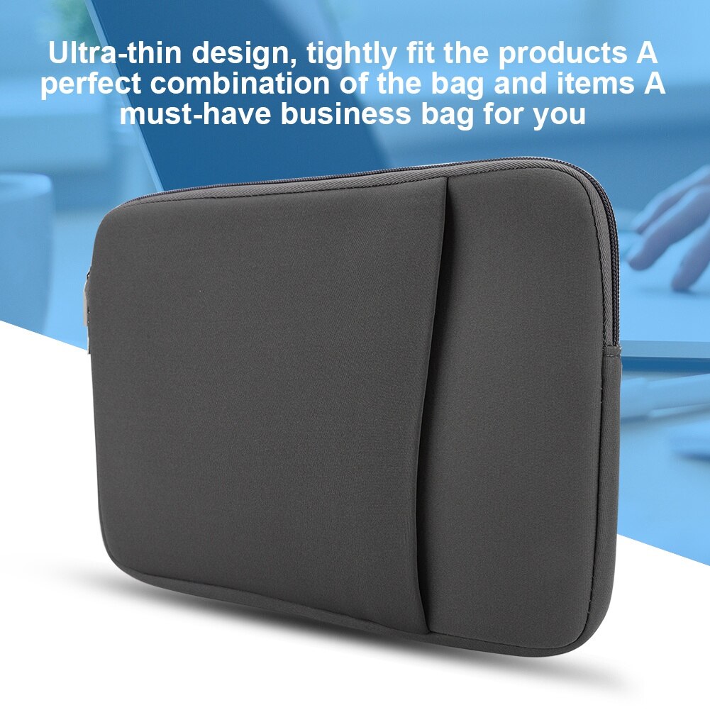 Geanta laptop slim Peysaitr 11 inch, neagra, cu buzunar, material T cloth + spuma de memorie