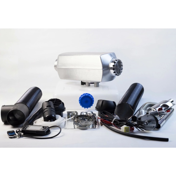 Sirocou fix prémium okosfűtő, teljesítmény 5kw, 12V és 24V, alumínium ház és japán kyocera gyújtógyertya, zöld adót tartalmaz