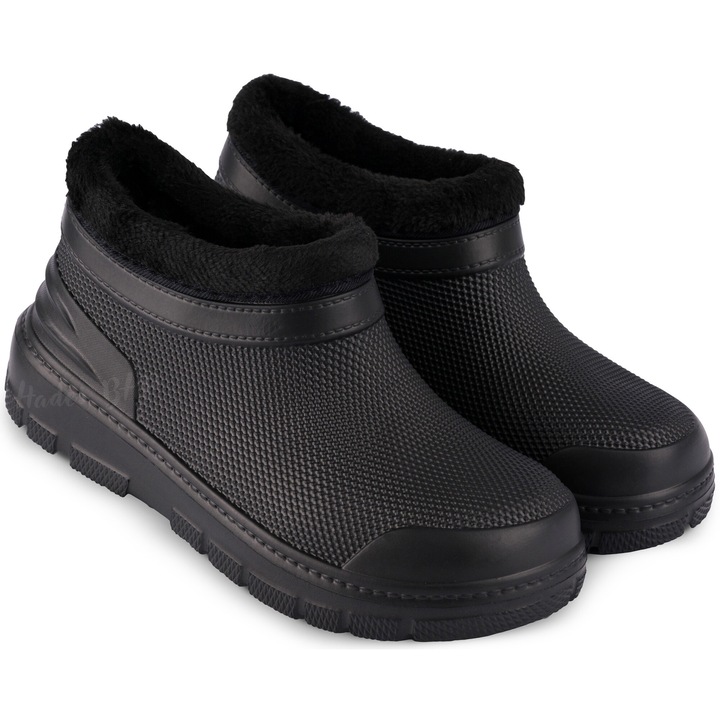 Cizme De Cauciuc Barbati, Minke, Spuma Usoara EVA, Talpa Cu O Banda De Rulare Solida, Interior Izolat Cu Blana, Pentru Barbati, Fara inchidere, Casual, Impermeabil, Spuma EVA, Negru, 44