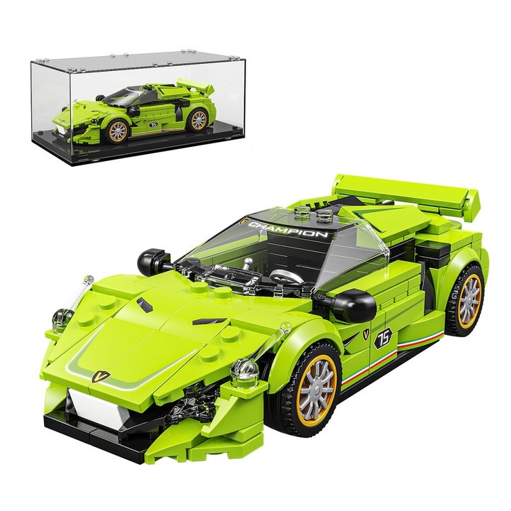 Set de constructie Tycole, model masina sport, 338 piese, verde, 6 ani