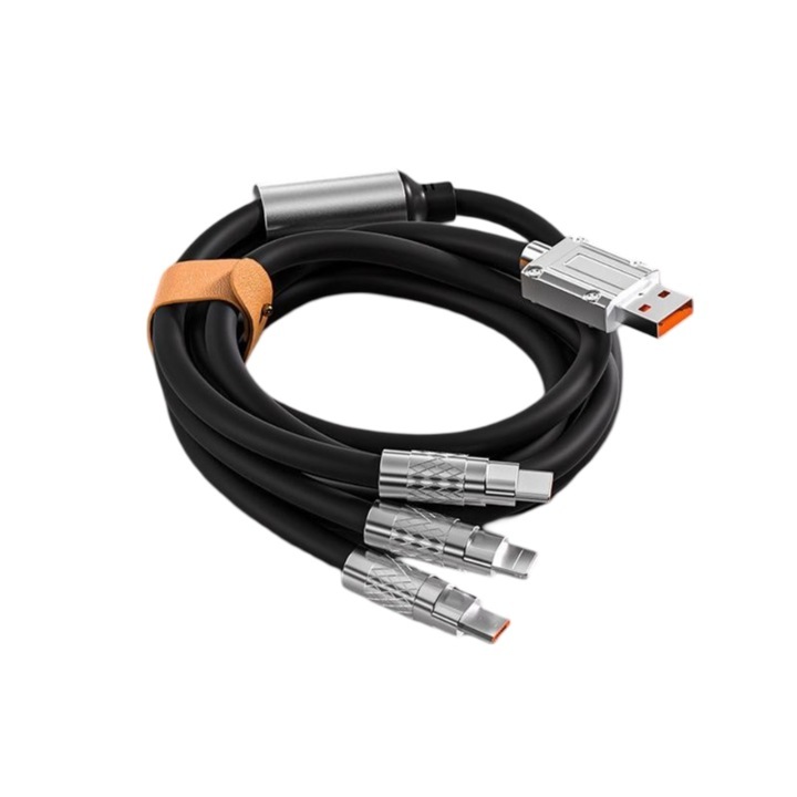 Ултра-издръжлив кабел за зареждане 3 в 1 120W с LED и премиум дизайн – USB Type-C, Lightning и Micro USB, Поддържа едновременно и трите порта