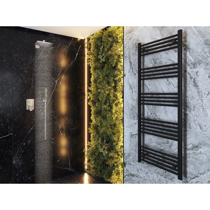 Radiator De Baie, Granitan, Breno, Cu Incalzitor Electric One Touch, Distanta De Conectare 45Cm, Portprosop, Verticala, Cu Otel, Design Modern, Montaj 180°, 690 W, 60x150 Cm, Negru