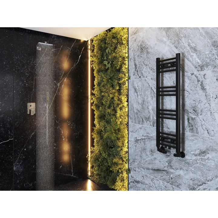 Radiator De Baie, Granitan, Raven, Cu Incalzitor Electric One Touch, Distanta De Conectare 45Cm, Portprosop, Verticala, Cu Otel, Design Modern, 271 W, 100x30 Cm, Negru