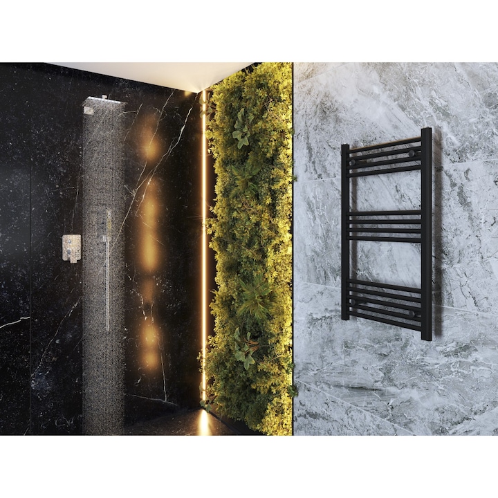 Radiator De Baie, Granitan, Breno, Cu Incalzitor Electric One Touch, Distanta De Conectare 45Cm, Portprosop, Verticala, Cu Otel, Design Modern, 343 W, 50x90 Cm, Negru