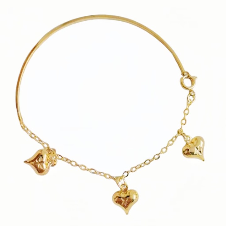 Bratara minimalista pentru femei, aliaj electroplacat cu tratament anti-oxidare, charm in forma de inima, diametru de 58mm, aurie