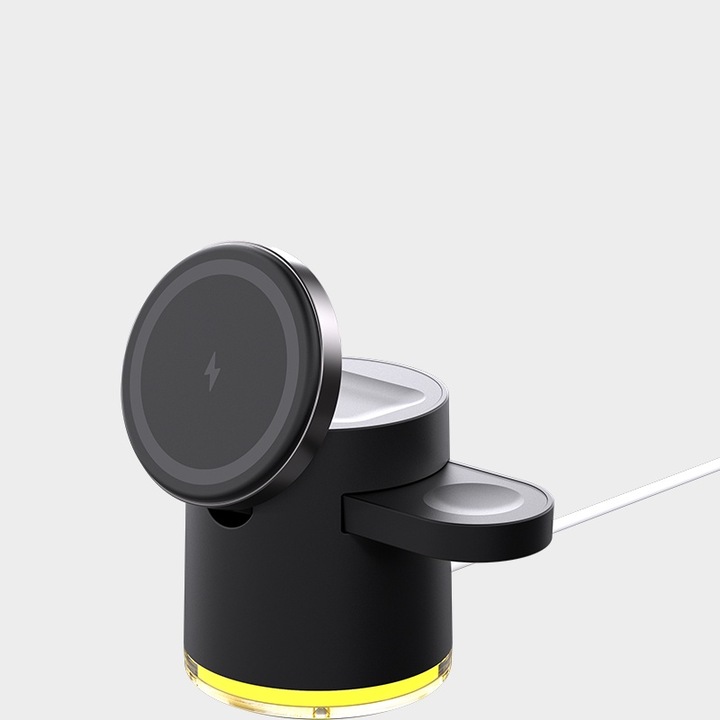 3 az 1-ben vezeték nélküli töltő, Qi2 MagSafe mágneses töltő, Black Edition, 15 W, 8x5x5 cm, 1 Ah