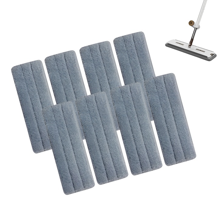 Комплект микрофибърни кърпи за плосък моп, Herum, Grey, 45 x 11 см, 8 бр.