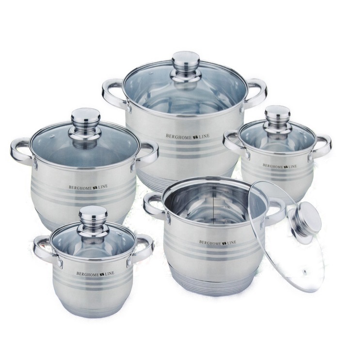 Berghome Line BL-1462 indukciós 10 részes rozsdamentes edénykészlet (2.5L, 3.4L, 4.5L, 6L, 7.5L)