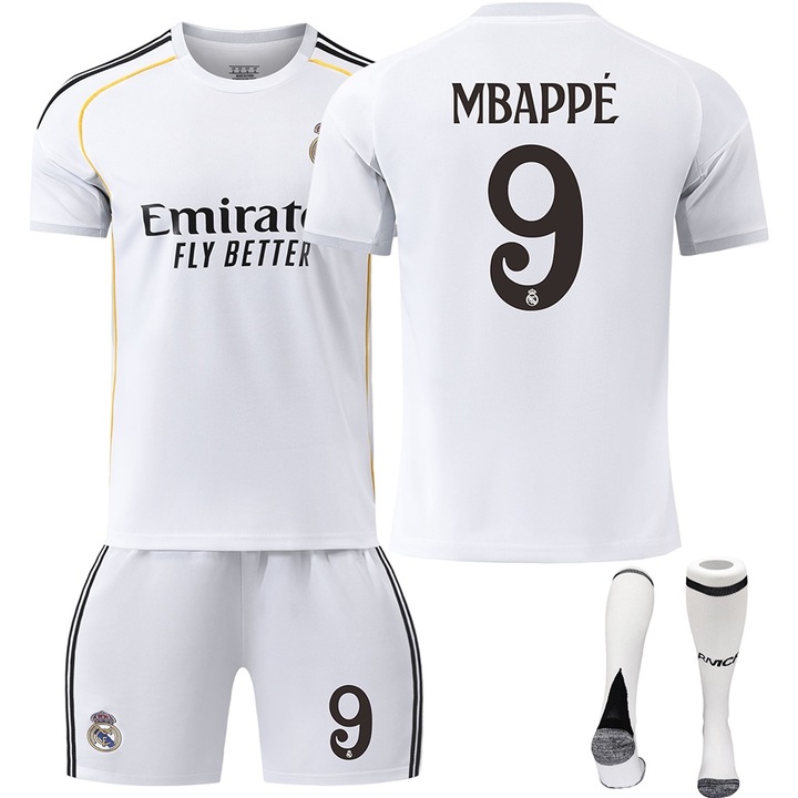 Детска спортна екипировка Футболна фланелка Real Madrid Mbappe, YSHT, Бял