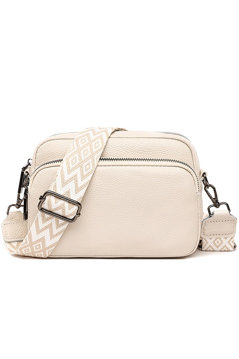 Дамска чанта от естествена кожа, Axroad Mall, Crossbody, 5 отделения, Регулируема презрамка, Водоустойчива, Лесна за почистване, Метални ципове, бежова