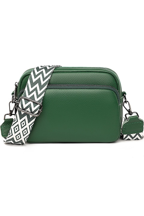 Дамска чанта от естествена кожа, Axroad Mall, Crossbody, 5 отделения, Регулируема презрамка, Водоустойчива, Лесна за почистване, Метални ципове, Зелена
