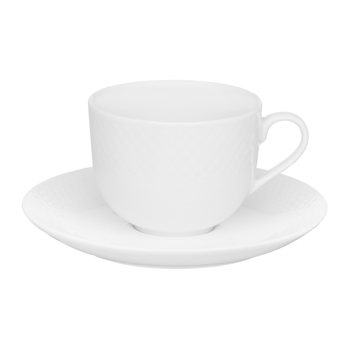 Set servire ceai sau cafea, 12 piese, 6 persoane, portelan alb, AMBITION Sonia