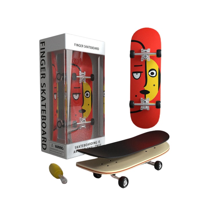 Innovium™ Premium Fingerboard gördeszka, piros arcmodell, mini fa gördeszka, professzionális trükkök, 5,5 × 12 × 4,5 CM, trükkök és szórakozás, tökéletes ajándék, gyűjthető, hiteles dizájn, tartozékokkal, piros