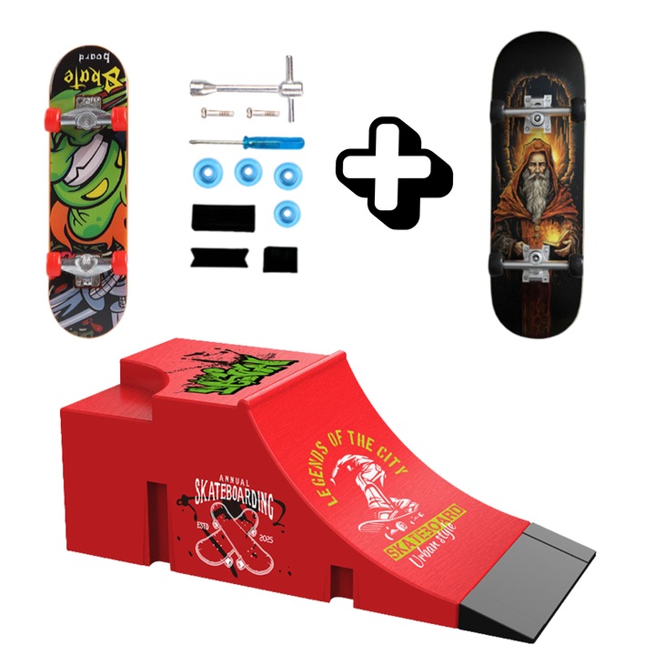 Innovium™ Skatepark C moduláris rámpa, prémium szett két fogólappal, városi moduláris kialakítás, többféle konfiguráció, professzionális gördeszka és trükkök, tökéletes kód, 21 × 9,5 × 7,2 CM, tartós ABS anyag