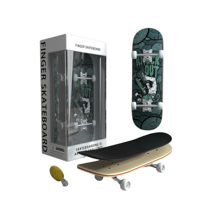 Innovium™ prémium fingerboard gördeszka, „birkózó” minta, mini fa gördeszka, professzionális trükkök, 5,5 × 12 × 4,5 CM, trükkök és szórakozás, tökéletes ajándék, gyűjthető, eredeti dizájn, tartozékokkal, zöld