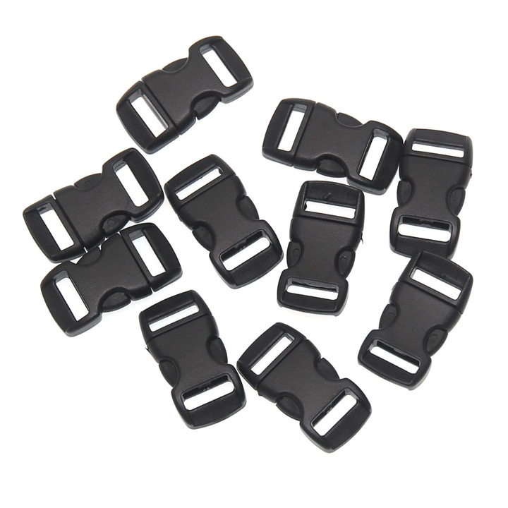 Set 10 bucati catarama trident, curbate, pentru strap de 10mm, Negre