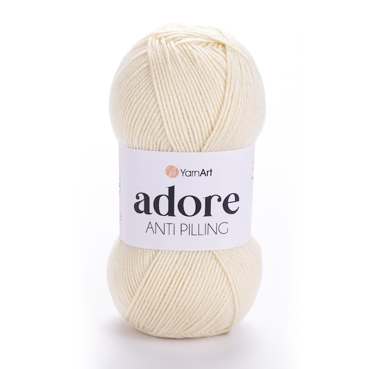 Fir Textil YarnArt Adore 331, alb unt, pentru crosetat si tricotat, acril antialergenic, 280 m