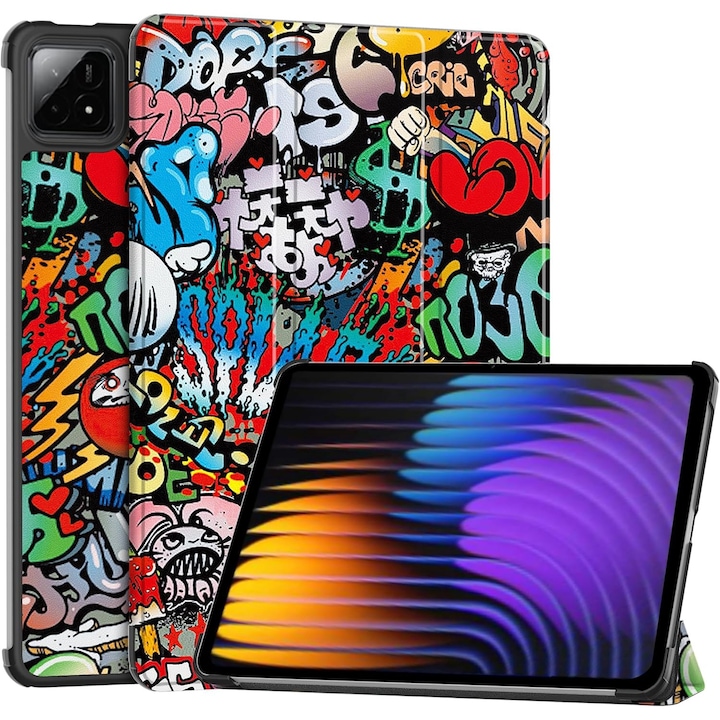 Husa pentru Xiaomi Pad 7 / 7 Pro tip stand functie sleep/wake-up protectie 360 - Graffiti