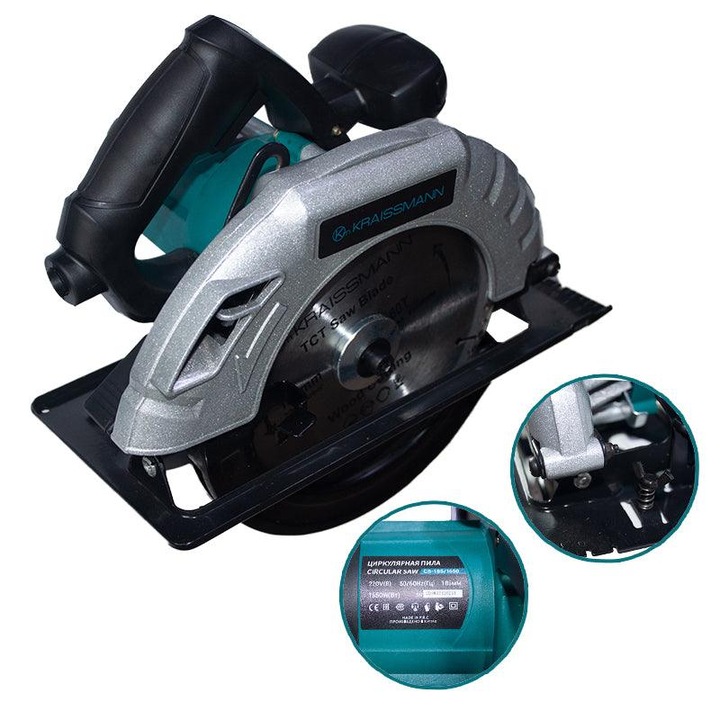 Fierastrau circular Kraissmann-ZEP®, CS-185/1650, 1650W, disc Ø185 mm, 62 mm adancime taiere, 5800 RPM