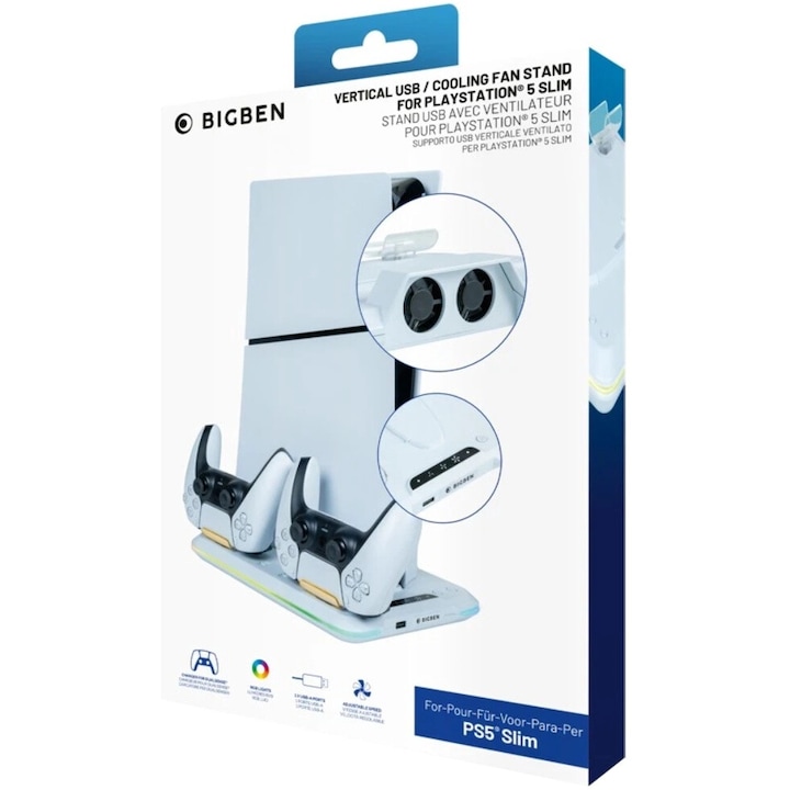 Charging Station With Fan Rgb/usb Hub/fan White Slim Nacon Playstation 5