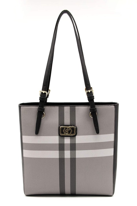 Silver&Polo, Geanta shopper de piele ecologica, Negru, Gri