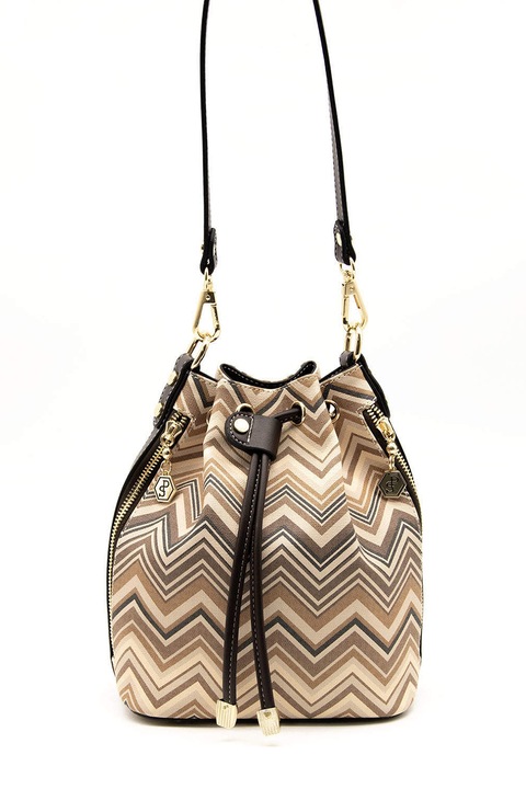 Silver&Polo, Geanta de piele ecologica cu bareta de umar si model, Maro, Bej