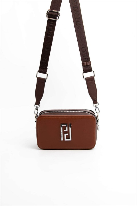 Silver&Polo, Geanta crossbody cu detaliu metalic, Maro
