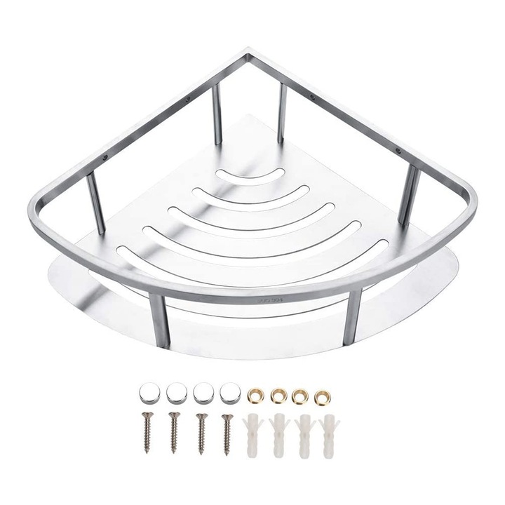 Suport coltar pentru dus Bizaical, design triunghiular, inox, rezistent la rugina, argintiu, 23.2x8cm