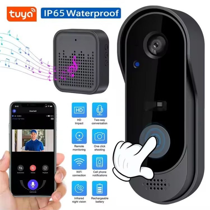 Soneria inteligenta wireless AMYMAT IP Intercom M9 conectivitate Wi-Fi, video HD cu vedere nocturna, audio bidirectional, detectare a miscarii si notificari in timp real pe telefon, fiind usor de instalat si compatibila cu sistemele smart home