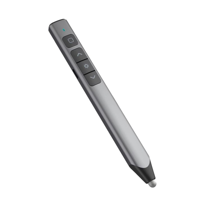 Indicator laser pentru prezentare cu functie de stylus capacitv pentru flip board - N52, 50m, 2.4 Ghz, incarcare USB, 220mAh, Win/Android/Mac-OS, laser rosu, Gri