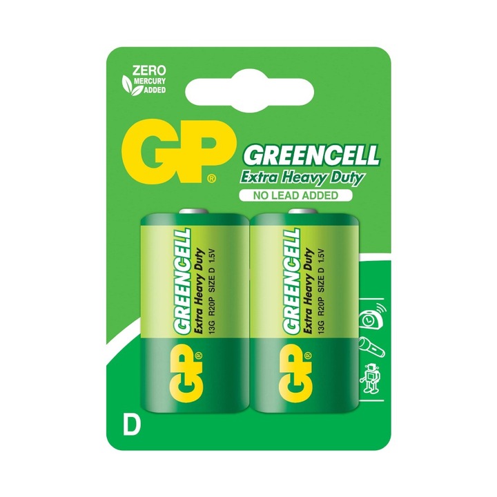 Set 3 x 2 Baterii Zinc R20 D, GP Greencell