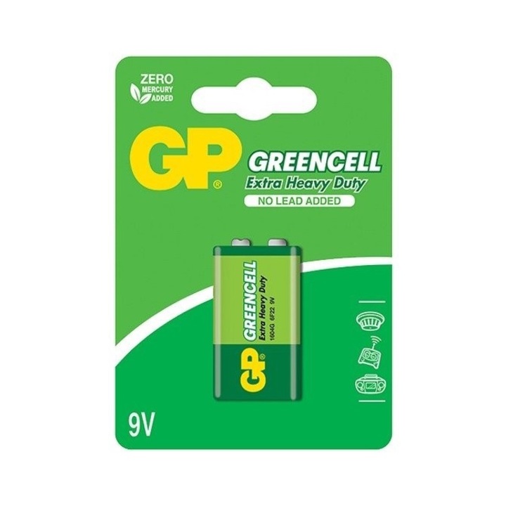 Set 5 x Baterie Zinc Greencell GP 9V, 1 Buc / Blister