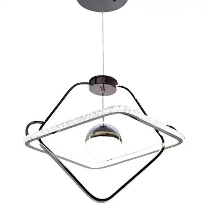 Lustra LED, gri, asimetrica, 120W, trei tipuri de lumina, calda, neutra si rece, dimensiuni (L, l, h) 50x50x100cm, clasa protectie IP21, montaj tavan