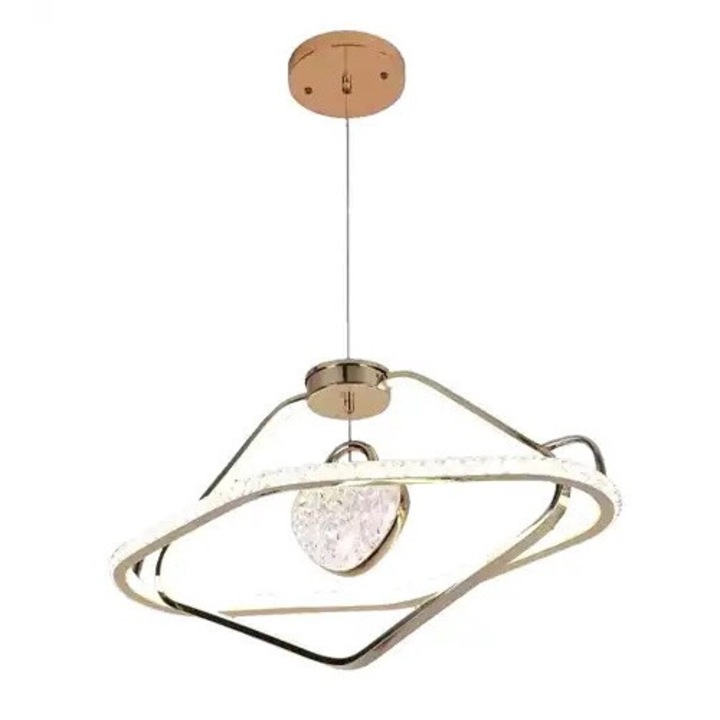 Lustra LED, aurie, asimetrica, 176W, trei tipuri de lumina, calda, neutra si rece, dimensiuni (L, l, h) 60x30x100cm, clasa protectie IP21, montaj tavan