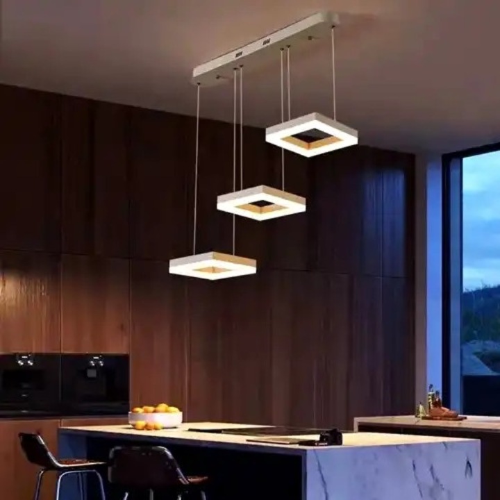 Lustra LED cu 3 tipuri de lumina si telecomanda, alba, patrata, 96W, intensitate reglabila, lumina rece/neutra/calda, 20x20x100cm, IP21, suspendata, montaj tavan, LED CONCEPT