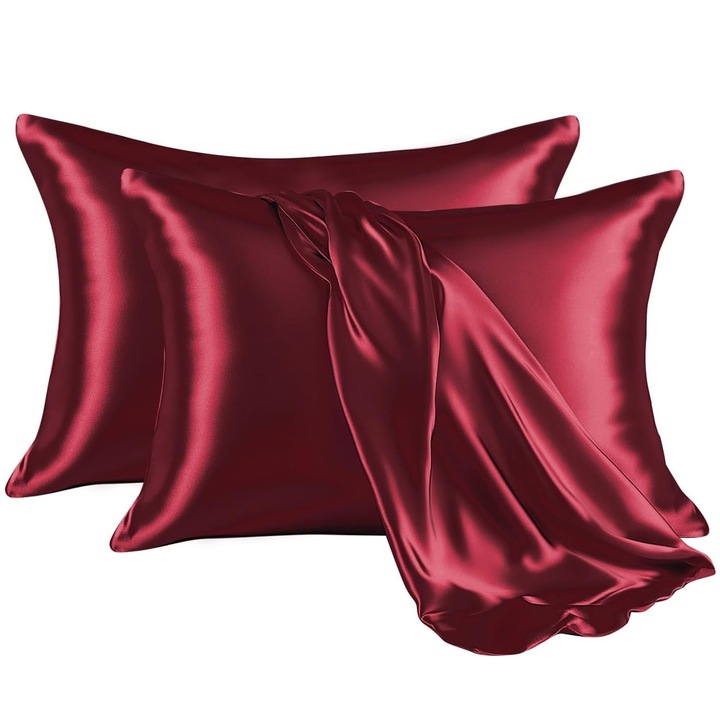 Комплект от 2 сатенени калъфки за възглавници, SINBINTA, Протектори за възглавници, които могат да се перат в пералня, Не се намачкват, Устойчиви на избледняване, Устойчиви на петна, За жени, мъже, деца и тийнейджъри, Полиестер, 51 x 75 см, Червени