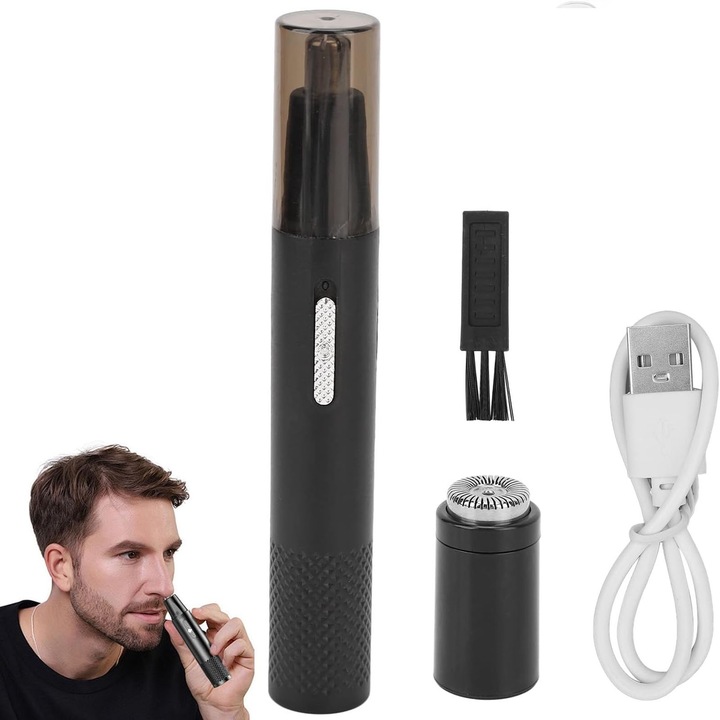 Aparat pentru tuns parul din nas si urechi sau din zona sprancenelor, SINBINTA, Aparat de ras, Instrument de taiere multifunctional, Usor de curatat, Functionare silentioasa cu economie de energie, ABS/Inox, 15 * 1 * 1cm, Negru