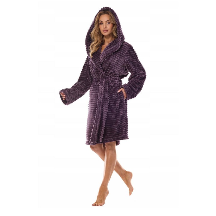 Halat dama cu gluga LL, model Robin, elegant, mov