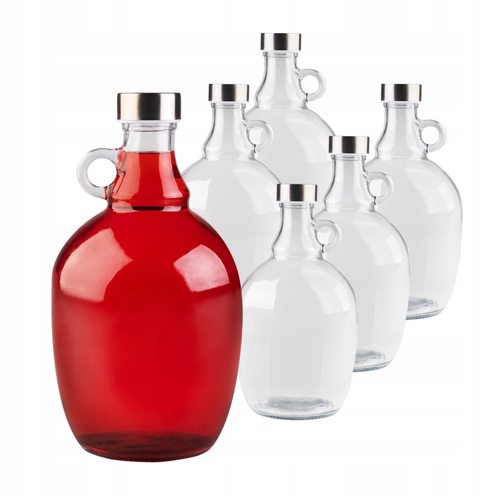 Sticla, Superbutelki, Galon, 1.5 L, Cu Maner Confortabil, Constructie Solida, Pentru Lichioruri, Vin, Sucuri, Compot, Ulei De Masline, Apa, Inaltime 24 cm, Latime 12.5 cm, Greutate 705 G, 6 Buc