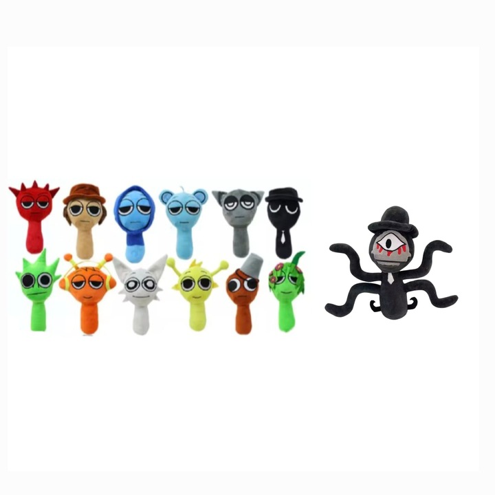 Set 13 Mascote de plus, Sprunki, MASHASHOP, albastru/negru, 25 cm - 30 cm