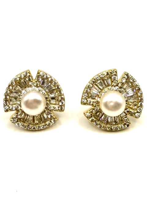 Cercei din argint gold cu perlute si zirconiu, Dinuzete