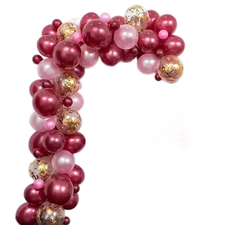 Set 103 baloane si accesorii pentru aranjamente tip arcada, cromatica Visiniu Roz, Wow Shop